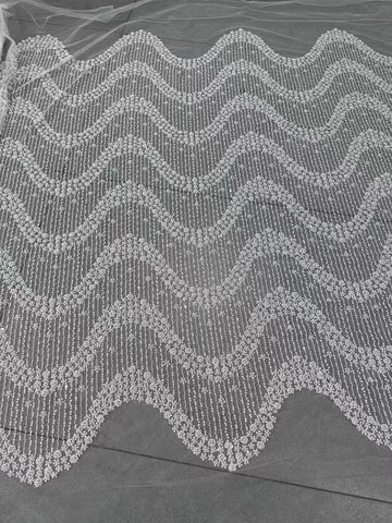 Ether Beaded Lace Fabric - Waves