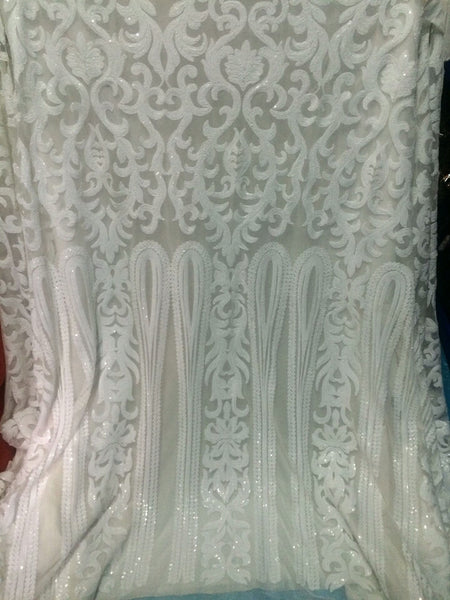 White Wallflower Sequin Fabric