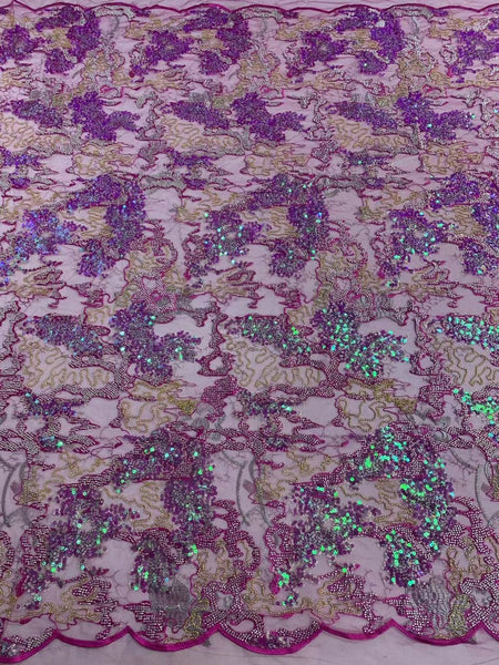 Mulberry Beaded Sequin Fabric