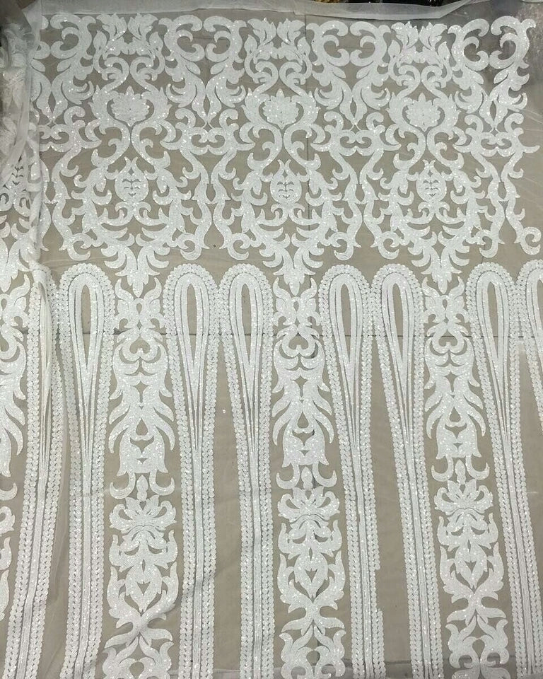 White Wallflower Sequin Fabric