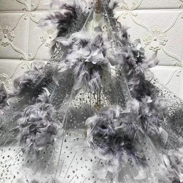 Gora Glitter Lace 3D floral Fabric